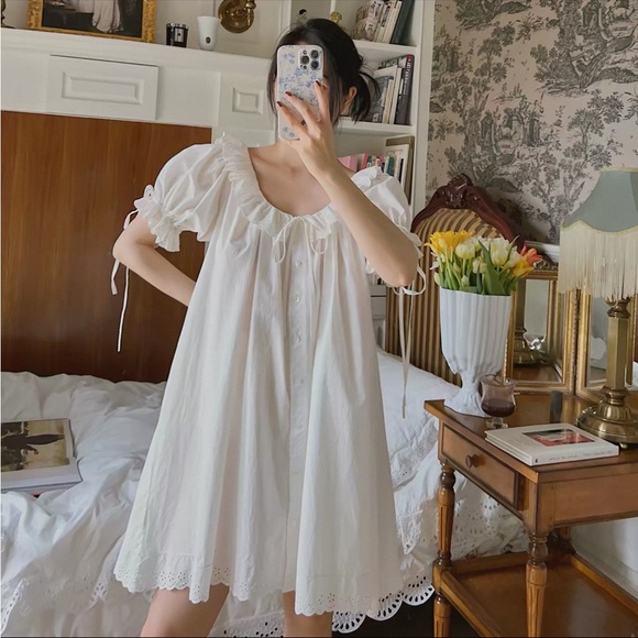 Hill House Home Dresses & Skirts - NWT White cotton babydoll nightgown sundress with eyelet trim